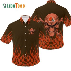 Cleveland Browns Hawaiian Shirt, Browns Skull In Flame, Tropical Print Shirt