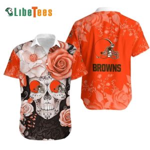 Cleveland Browns Hawaiian Shirt, Flowers Skull, Tropical Print Shirt