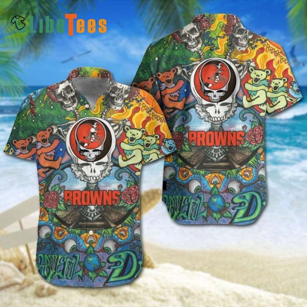 Cleveland Browns Hawaiian Shirt, Grateful Dead, Button Down Hawaiian Shirt