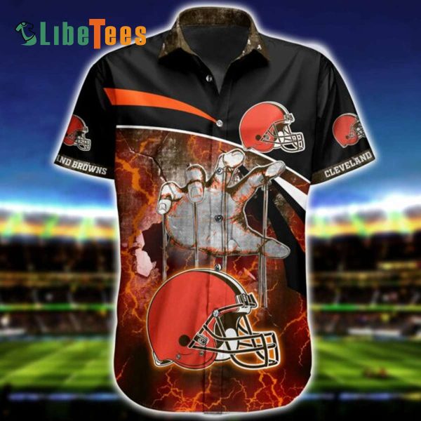 Cleveland Browns Hawaiian Shirt, Hand And Helmet, Best Hawaiian Shirt