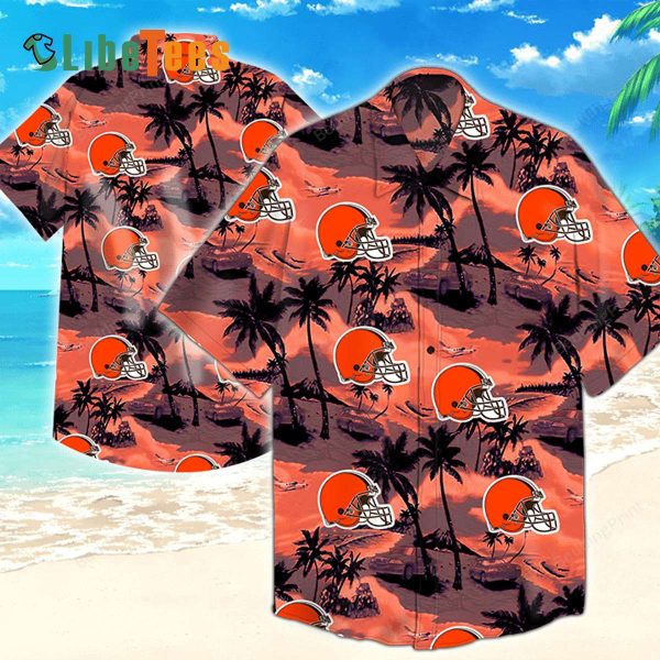 Cleveland Browns Hawaiian Shirt, Helmet And Coconut Tree, Cool Hawaiian Shirt
