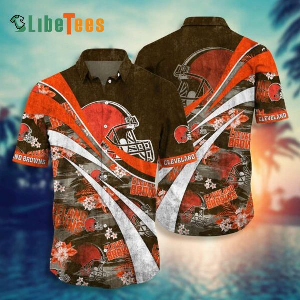 Cleveland Browns Hawaiian Shirt, Helmet And Flower, Cheap Hawaiian Shirt