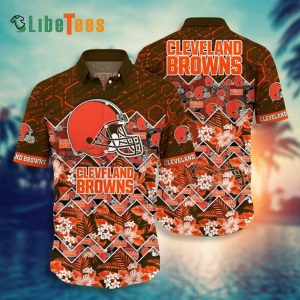 Cleveland Browns Hawaiian Shirt, Helmet And Flower Pattern, Best Hawaiian Shirt