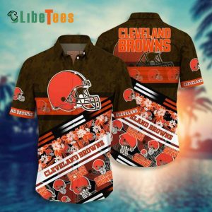Cleveland Browns Hawaiian Shirt, Helmet And Fower Pattern, Hawaiian Shirt Outfit