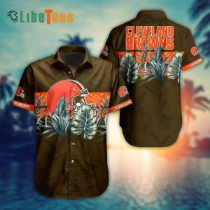 Cleveland Browns Hawaiian Shirt, Helmet And Leaves, Best Hawaiian Shirt