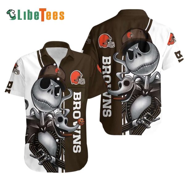 Cleveland Browns Hawaiian Shirt, Jack Skellington And Zero, Button Down Hawaiian Shirt