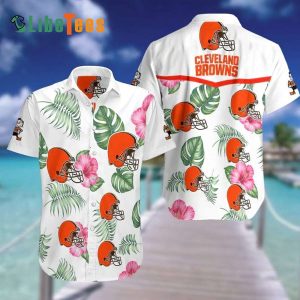 Cleveland Browns Hawaiian Shirt, Leaves And Helmet, Cool Hawaiian Shirt