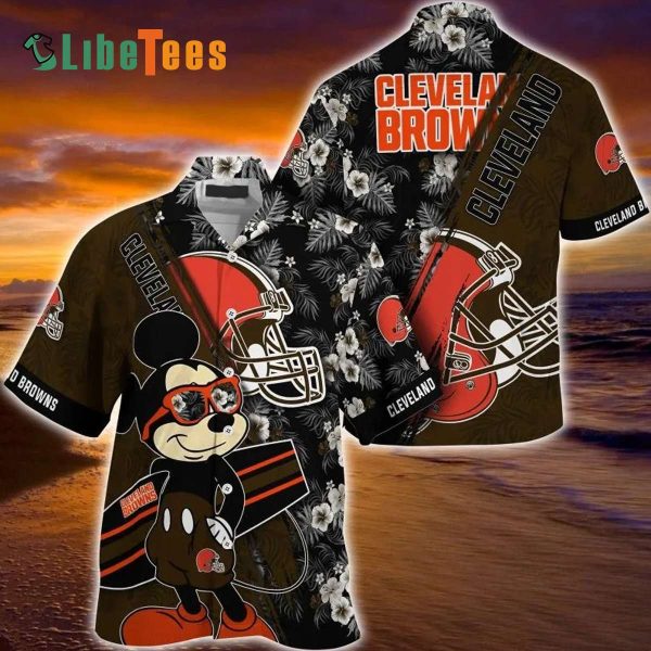 Cleveland Browns Hawaiian Shirt, Mickey Mouse, Button Down Hawaiian Shirt