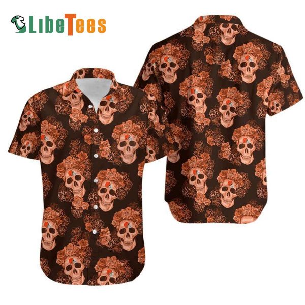 Cleveland Browns Hawaiian Shirt, Mystery Skull And Flower, Tropical Print Shirt