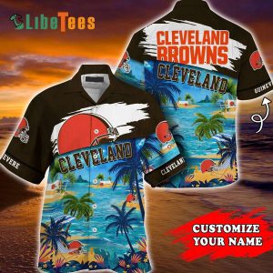 Cleveland Browns Hawaiian Shirt, On The Beach, Tropical Hawaiian Shirt
