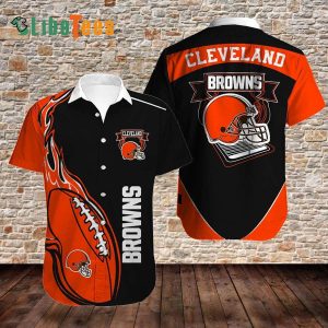 Cleveland Browns Hawaiian Shirt, Orange Fire Rugby, Cool Hawaiian Shirt