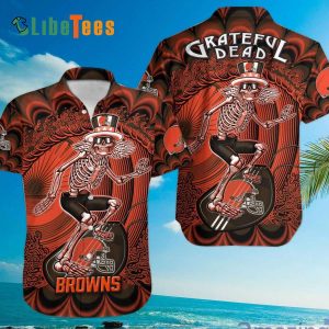 Cleveland Browns Hawaiian Shirt, Skellington Surfing Graphic, Tropical Hawaiian Shirt