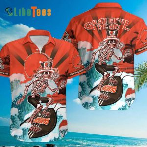 Cleveland Browns Hawaiian Shirt, Skellington Surfing, Tropical Hawaiian Shirt