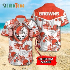 Cleveland Browns Hawaiian Shirt, Skull And Helmet, Button Down Hawaiian Shirt