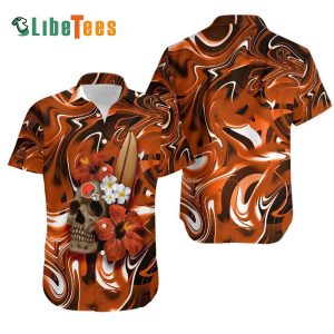 Cleveland Browns Hawaiian Shirt, Skull and Hibiscus Flower, Tropical Print Shirt