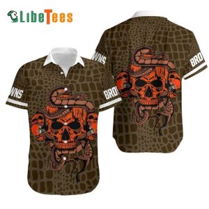 Cleveland Browns Hawaiian Shirt, Snake And Skull, Tropical Print Shirt