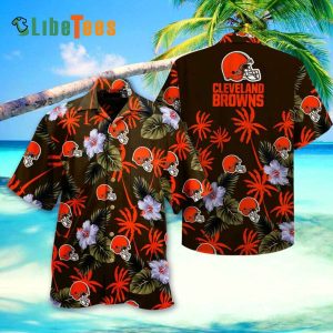 Cleveland Browns Hawaiian Shirt, Tropical Flower And Coconut Tree, Tropical Print Shirt