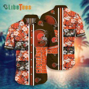 Cleveland Browns Hawaiian Shirt, Tropical Flowers, Hawaiian Print Shirt