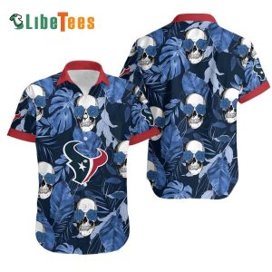 Houston Texans Hawaiian Shirt, Coconut Leaves And Skulls, Hawaiian Style Shirt