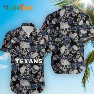 Houston Texans Hawaiian Shirt, Flowers And Skull Pattern, Hawaiian Style Shirt