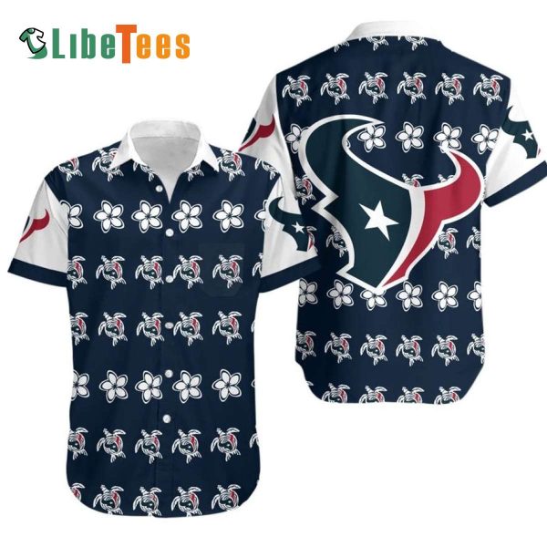 Houston Texans Hawaiian Shirt, Flowers And Turtles Pattern, Hawaiian Style Shirt