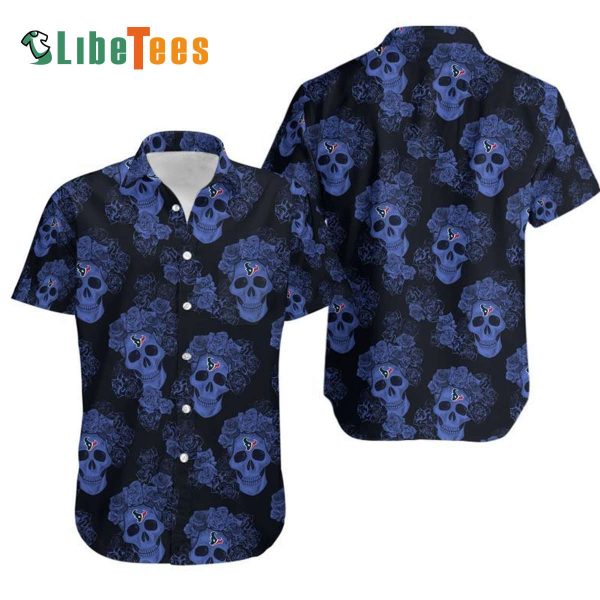 Houston Texans Hawaiian Shirt, Mystery Skull And Flower, Hawaiian Style Shirt