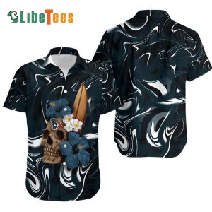 Houston Texans Hawaiian Shirt, Skull and Hibiscus Flower, Hawaiian Style Shirt