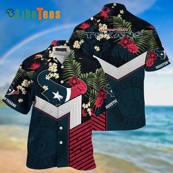 Houston Texans Hawaiian Shirt, Tropical Flowers, Tropical Print Shirts