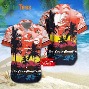 Personalized Cleveland Browns Hawaiian Shirt, Coconut Trees And Sunset, Tropical Print Shirt