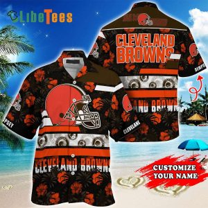 Personalized Cleveland Browns Hawaiian Shirt, Helmet Graphic, Tropical Print Shirt