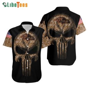 Baltimore Ravens Hawaiian Shirt, Camouflage Skull American Flag, Unisex Hawaiian Shirts