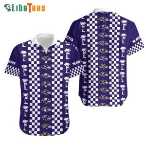 Baltimore Ravens Hawaiian Shirt, Coconut Trees And Caro Pattern, NiceHawaiian Shirts