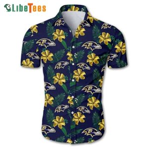 Baltimore Ravens Hawaiian Shirt, Flowers Tropical Pattern Summer, Unisex Hawaiian Shirts