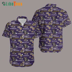 Baltimore Ravens Hawaiian Shirt, Helmet Symbol, Button Down Hawaiian Shirt