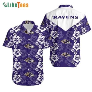Baltimore Ravens Hawaiian Shirt, Hibiscus Flower Tropical, Nice Hawaiian Shirts
