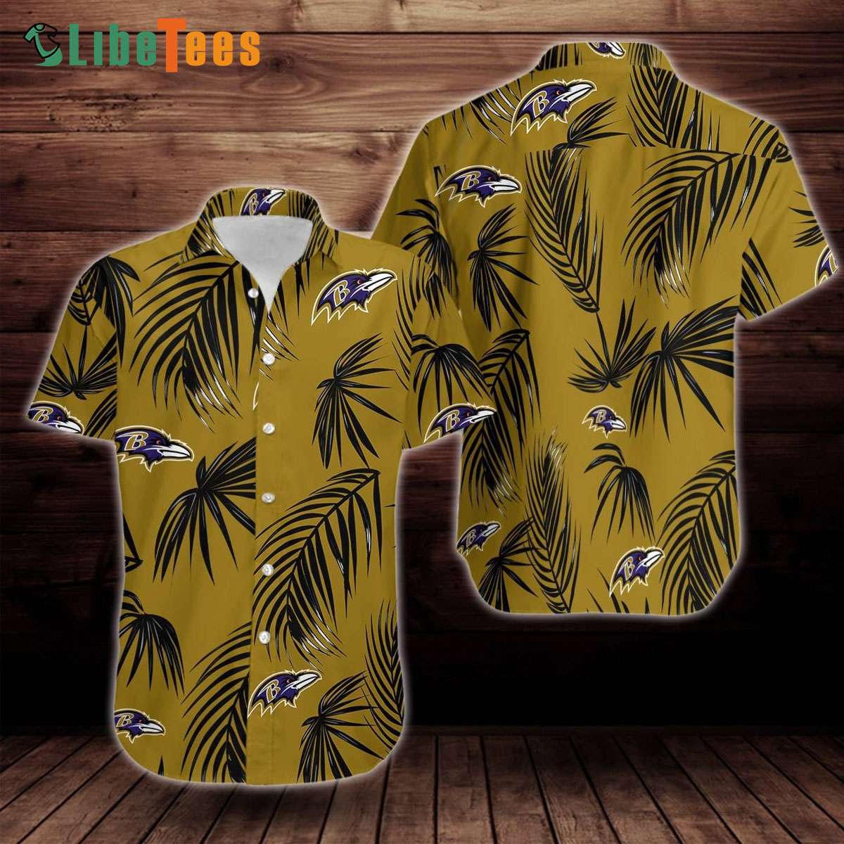 Baltimore Ravens Hawaiian Shirt, Leaves Pattern, Classy Hawaiian Shirts