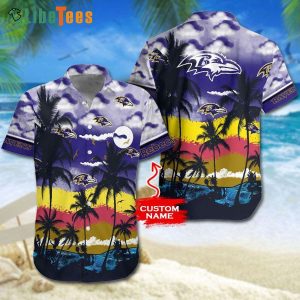 Baltimore Ravens Hawaiian Shirt, Paml Tree Beach, Summer Hawaiian Shirts