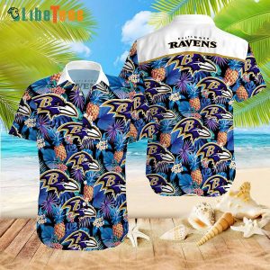 Baltimore Ravens Hawaiian Shirt, Pineapple Tropical Pattern, Unisex Hawaiian Shirts