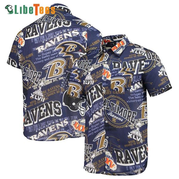 Baltimore Ravens Hawaiian Shirt, Purple Thematic, Button Down Hawaiian Shirt