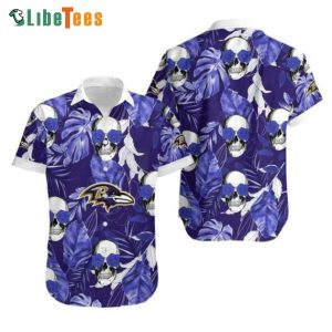 Baltimore Ravens Hawaiian Shirt, Rosie Skull, Button Down Hawaiian Shirt