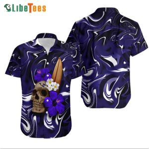 Baltimore Ravens Hawaiian Shirt, Skull And Hibiscus, Hawaiian  Beach Shirts