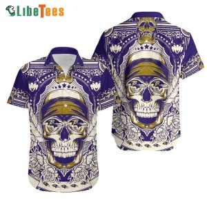 Baltimore Ravens Hawaiian Shirt, Skull Flower, Summer Hawaiian Shirts