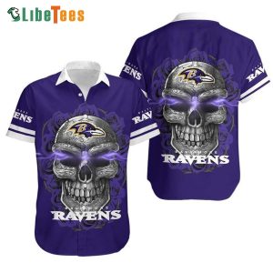 Baltimore Ravens Hawaiian Shirt, Skull Flowres, Hawaiian  Beach Shirts