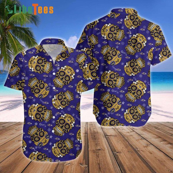 Baltimore Ravens Hawaiian Shirt, Skull Smile, Unique Hawaiian Shirts