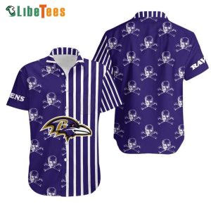 Baltimore Ravens Hawaiian Shirt, Stripes And Skull, Nice Hawaiian Shirts