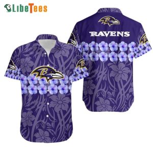 Baltimore Ravens Hawaiian Shirt, Tropical Flower And Logo , Hawaiian  Beach Shirts