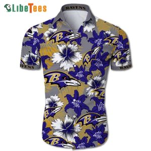 Baltimore Ravens Hawaiian Shirt, Tropical Flower, Classy Hawaiian Shirts
