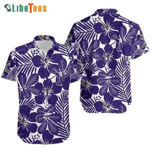 Baltimore Ravens Hawaiian Shirt, Tropical Flowers And Leaves Pattern, Hawaiian  Beach Shirts