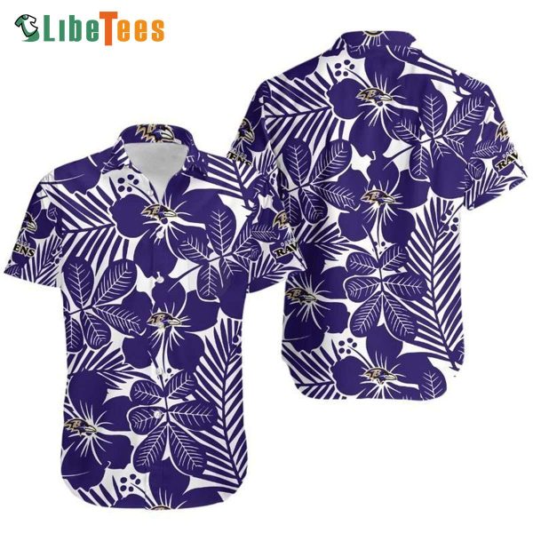 Baltimore Ravens Hawaiian Shirt, Tropical Flowers And Leaves Pattern, Hawaiian  Beach Shirts