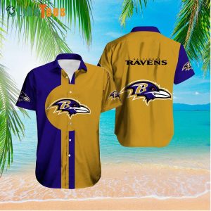 Baltimore Ravens Hawaiian Shirt, Yellow And Purple, Unique Hawaiian Shirts